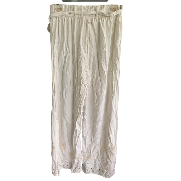 Rip Curl Casual Surf Beach Pants Cream Women’s Pants Large Joggers Palm Trees - Picture 3 of 6